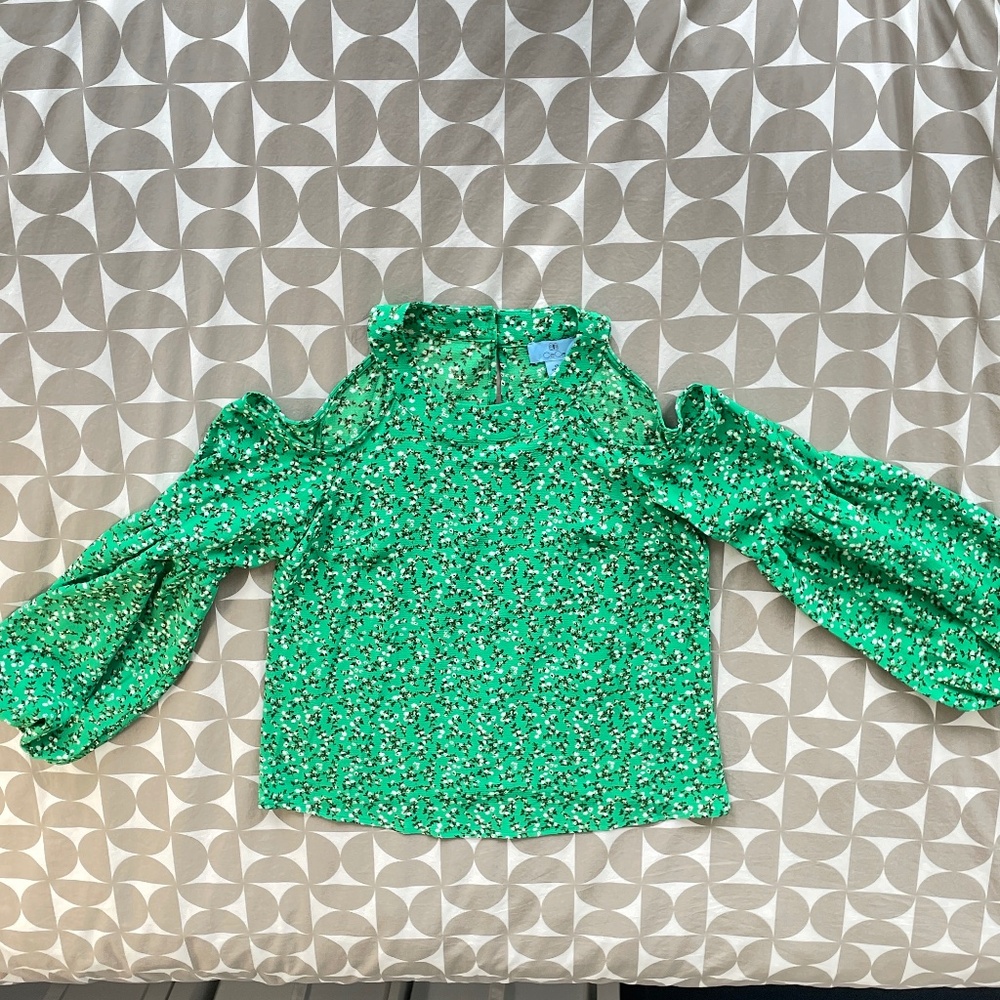 Green floral blouse